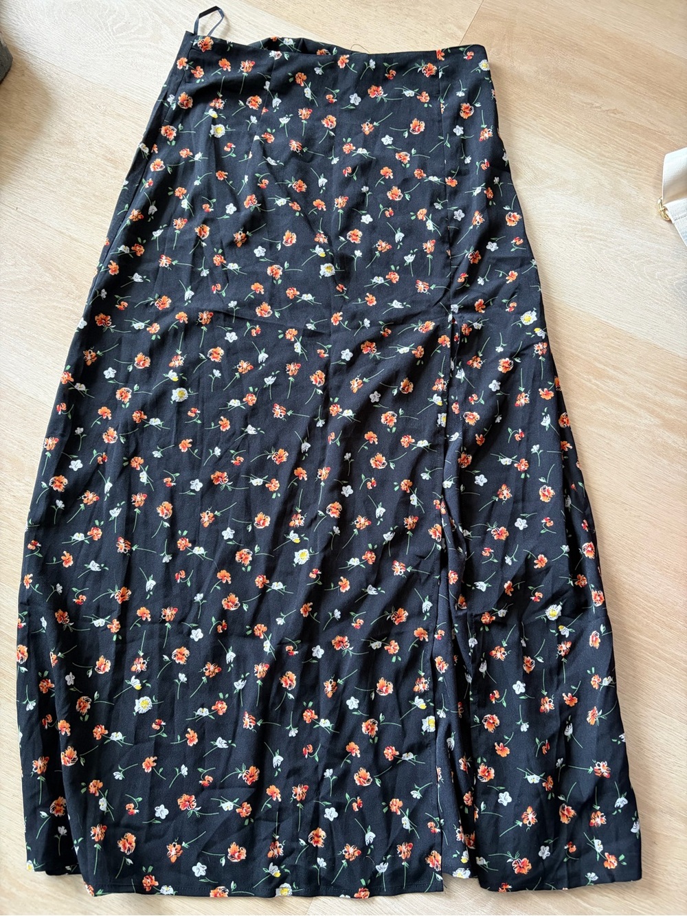 Black Floral Slitted Midi Skirt